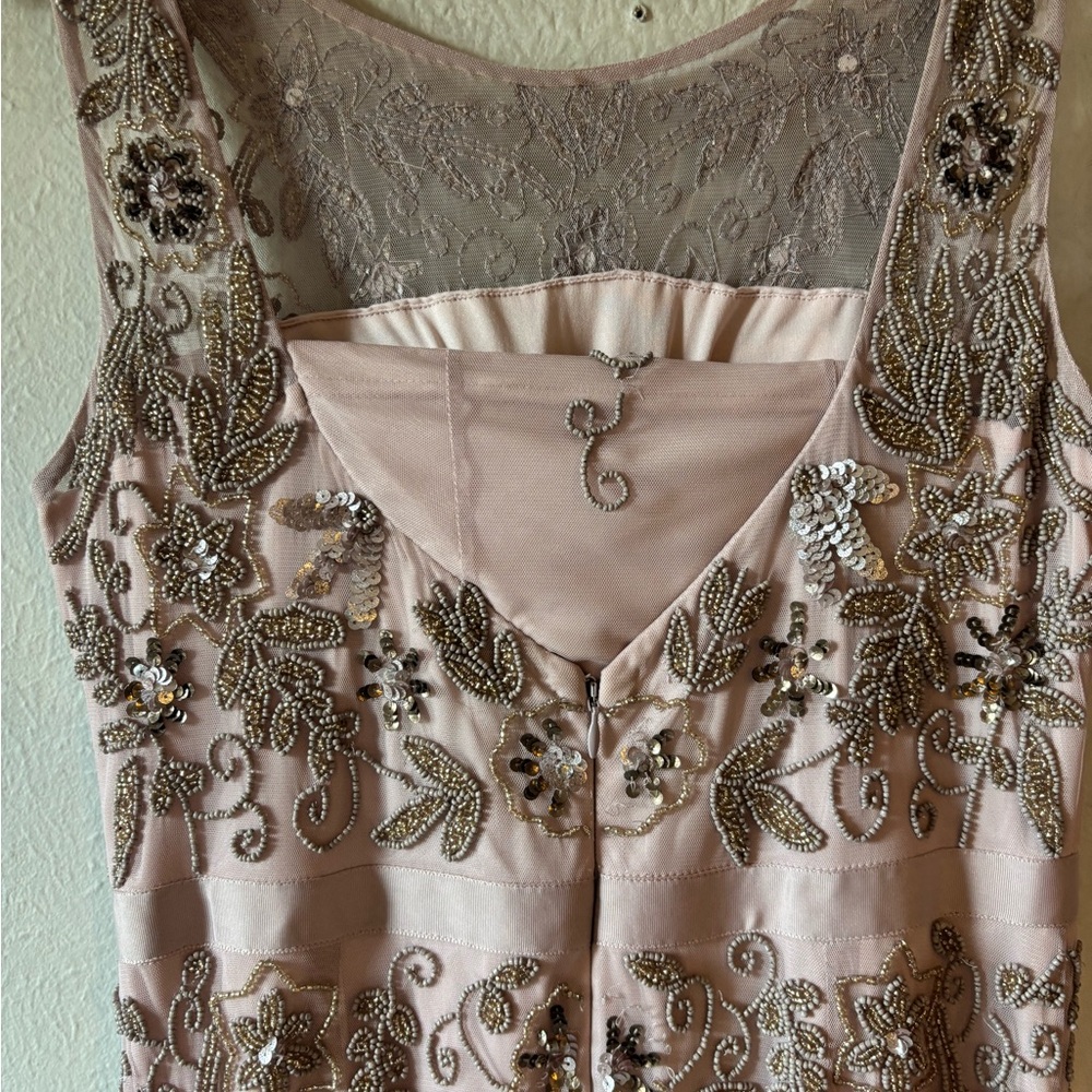 Adrianna Papell Blush Pink Beaded Backless Evening Gown - Picture 6 of 10